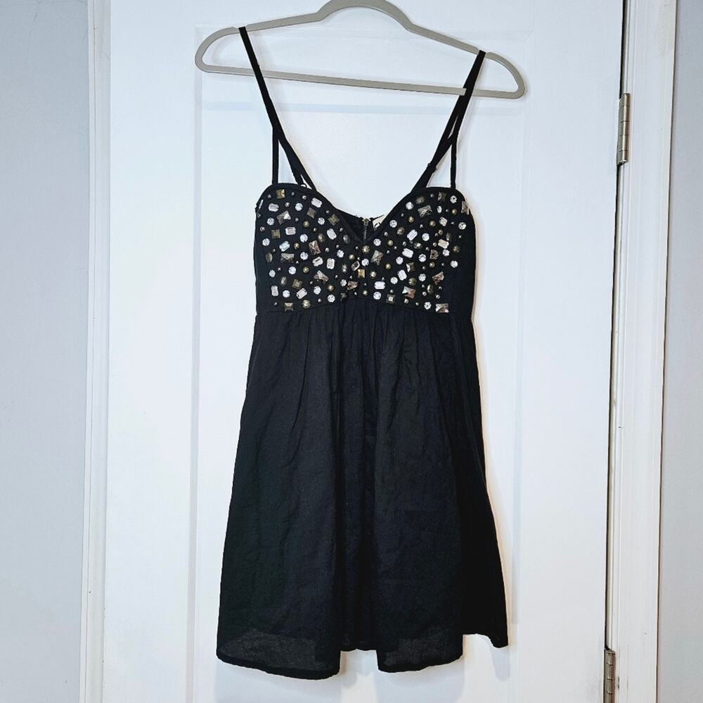 Reverse Black Embellished Mini Dress Spaghetti Strap Party Festival